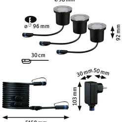 LED-terassivalaisinsarja Paulmann Plug & Shine Floor, IP67, 2200K, 3x4.5W, antrasiitti