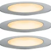 LED-terassivalaisinsarja Paulmann Plug & Shine Floor, IP67, 2200K, 3x2W, hopea