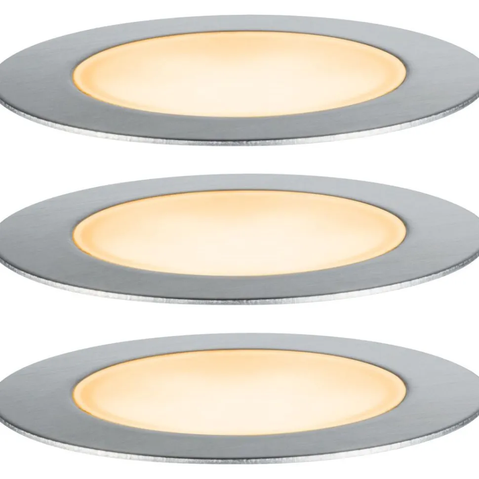 LED-terassivalaisinsarja Paulmann Plug & Shine Floor, IP67, 2200K, 3x2W, hopea