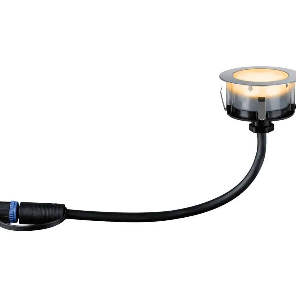 LED-terassivalaisinsarja Paulmann Plug & Shine Floor, IP67, 2200K, 3x2W, hopea