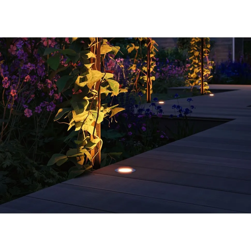 LED-terassivalaisinsarja Paulmann Plug & Shine Floor, IP67, 2200K, 3x2W, hopea