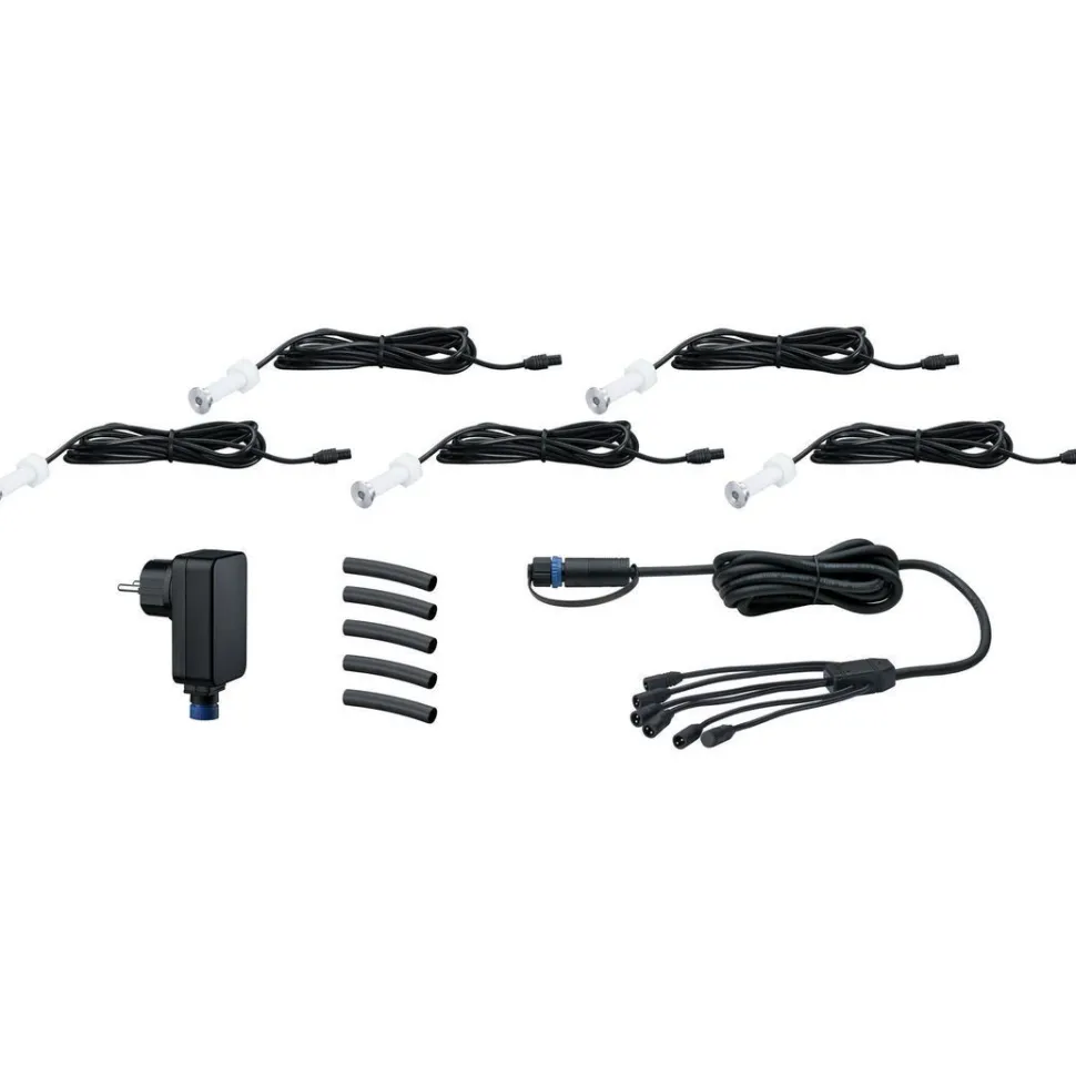 LED-terassivalaisinsarja Paulmann Plug & Shine MicroPen II, 5-osainen, IP67, 3000K, hopea