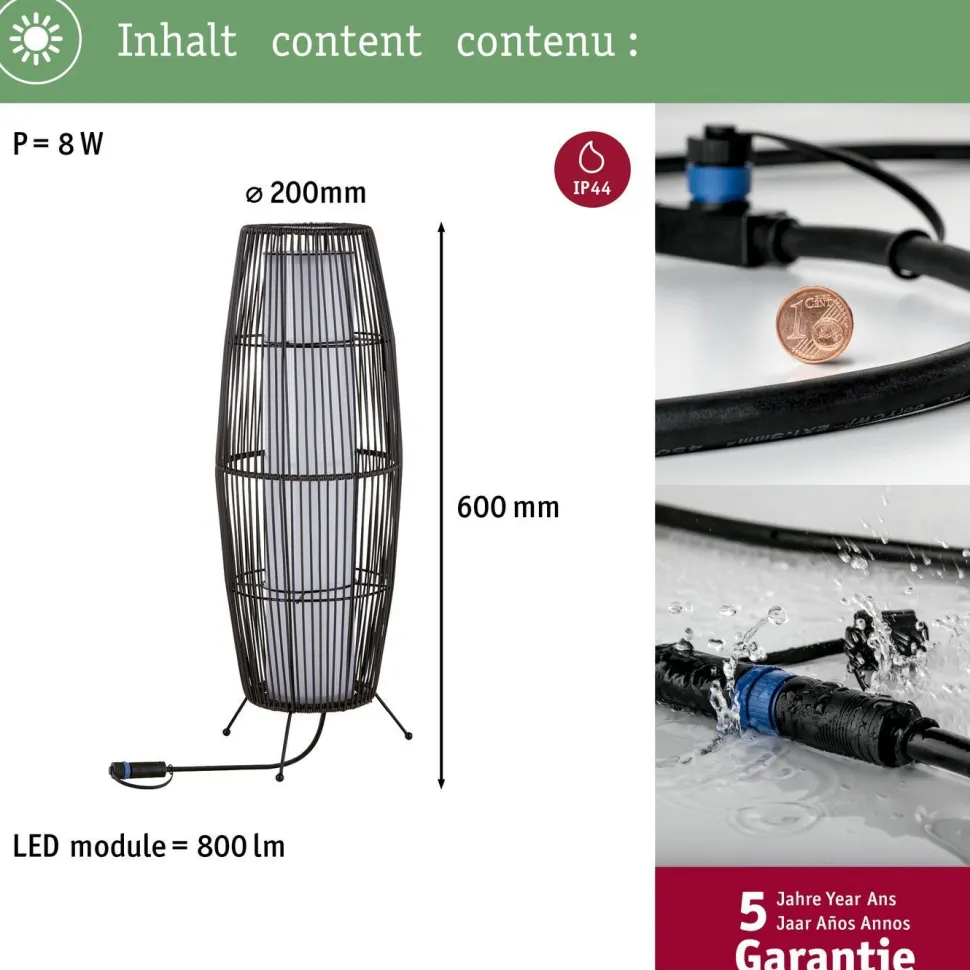 LED-ulkovalaisin Paulmann Plug & Shine Basket, 60cm, IP44, 3000K, ruskea
