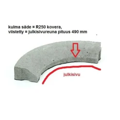Liimattava reunakivi Rudus kulma R250 kovera 490x130x80 mm sileä harmaa
