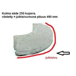 Liimattava reunakivi Rudus kulma R250 kupera 490x130x80 mm sileä harmaa
