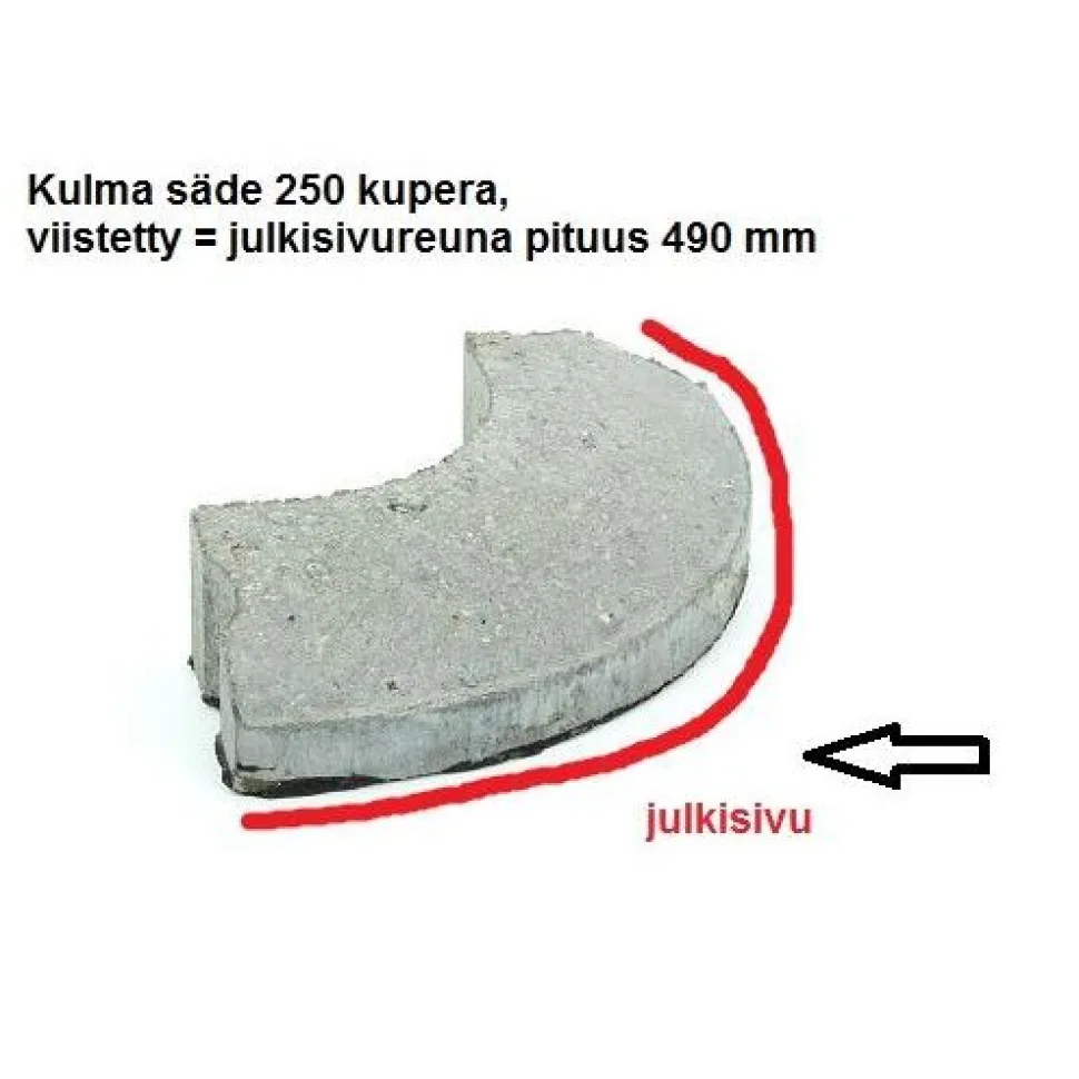 Liimattava reunakivi Rudus kulma R250 kupera 490x130x80 mm sileä harmaa