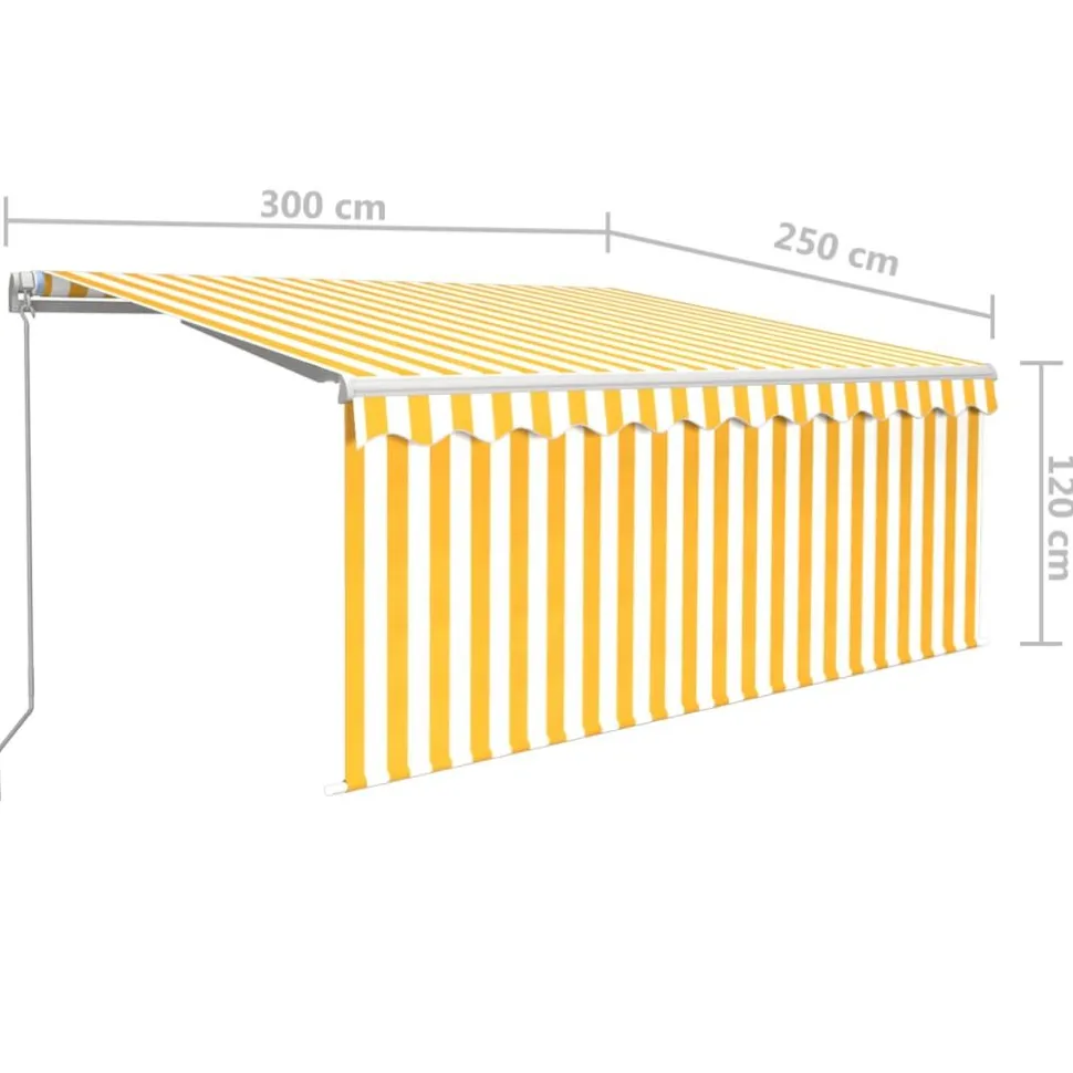 Manuaalisesti kelattava markiisi 2 verhoilla 3x2,5m sininen/valkoinen
