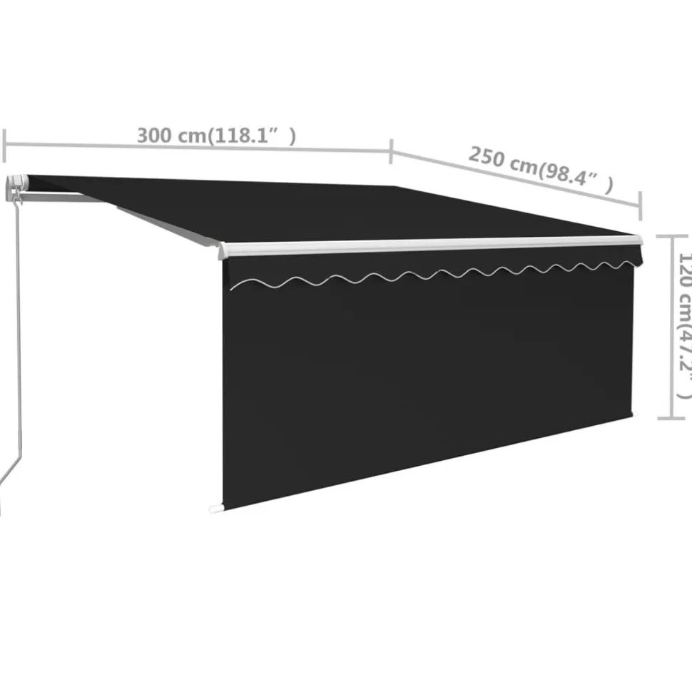 Manuaalisesti kelattava markiisi 2 verhoilla 3x2,5m sininen/valkoinen