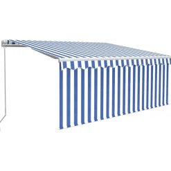 Manuaalisesti kelattava markiisi 2 verhoilla 3x2,5m sininen/valkoinen