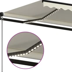 Manuaalisesti sisäänkelattava markiisi LEDillä 350x250 cm kermanvalkoinen