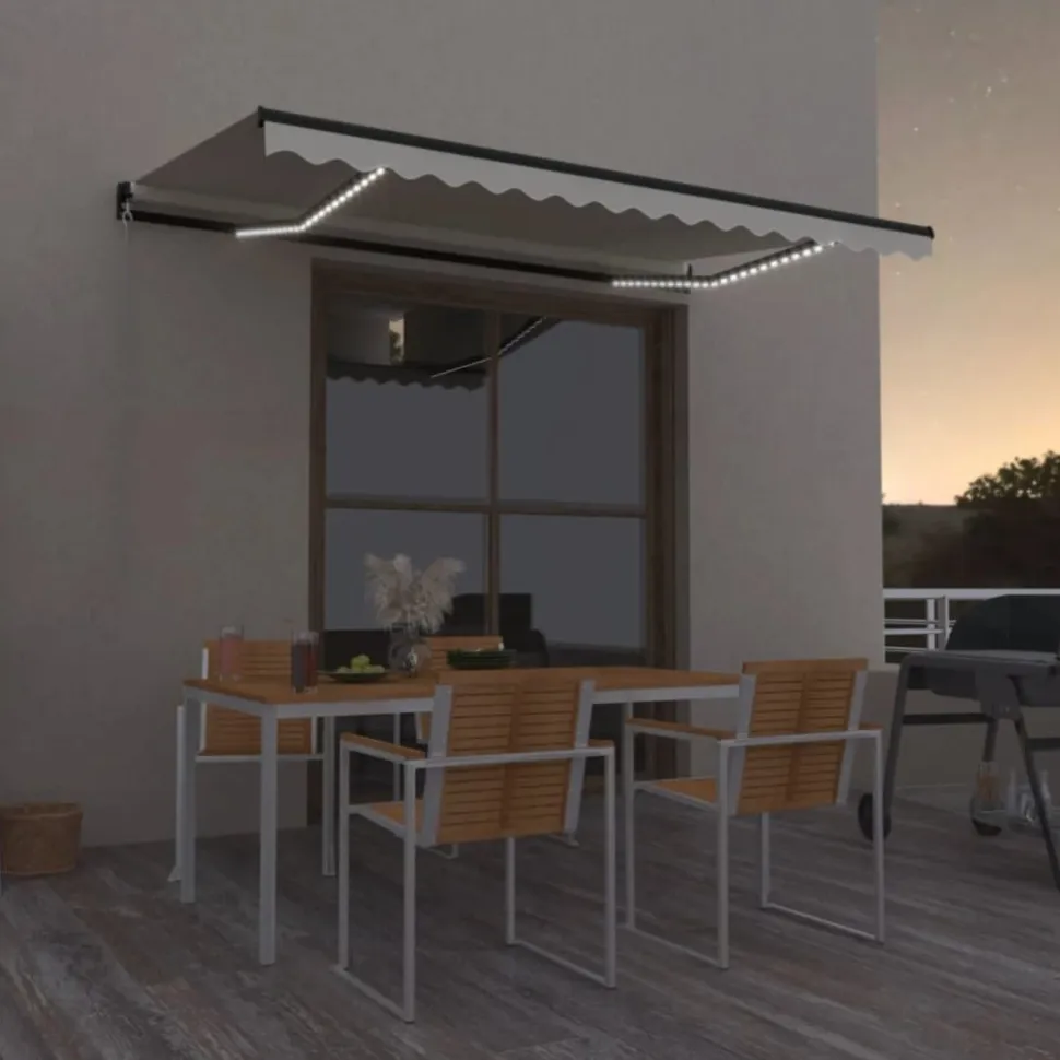 Manuaalisesti sisäänkelattava markiisi LEDillä 350x250 cm kermanvalkoinen