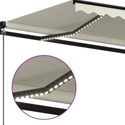 Manuaalisesti sisäänkelattava markiisi LEDillä 350x250 cm kermanvalkoinen