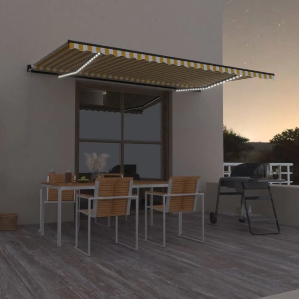 Manuaalisesti sisäänkelattava markiisi LEDillä 350x250 cm kermanvalkoinen