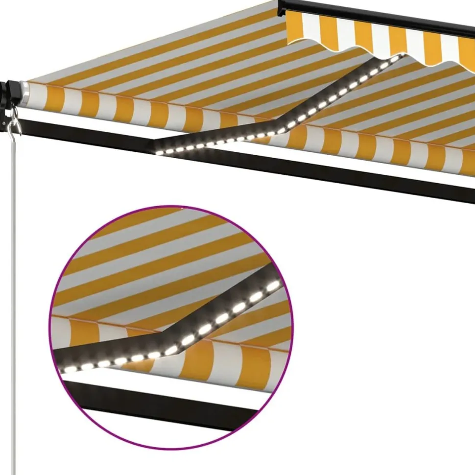 Manuaalisesti sisäänkelattava markiisi LEDillä 350x250 cm kermanvalkoinen