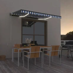 Manuaalisesti sisäänkelattava markiisi LEDillä 350x250 cm kermanvalkoinen