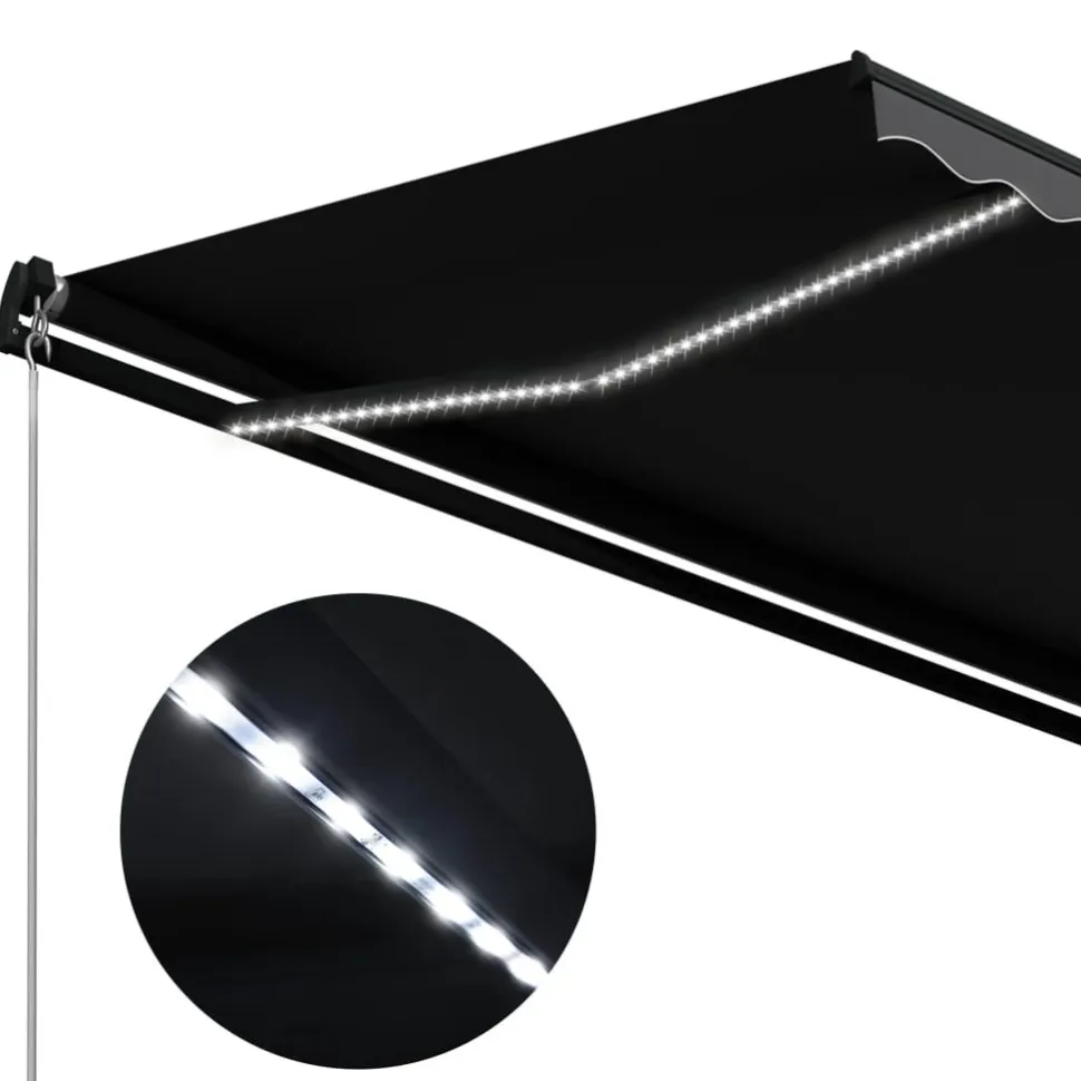 Manuaalisesti sisäänkelattava markiisi LEDillä 350x250 cm kermanvalkoinen