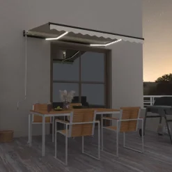 Manuaalisesti sisäänkelattava markiisi LEDillä 350x250 cm kermanvalkoinen