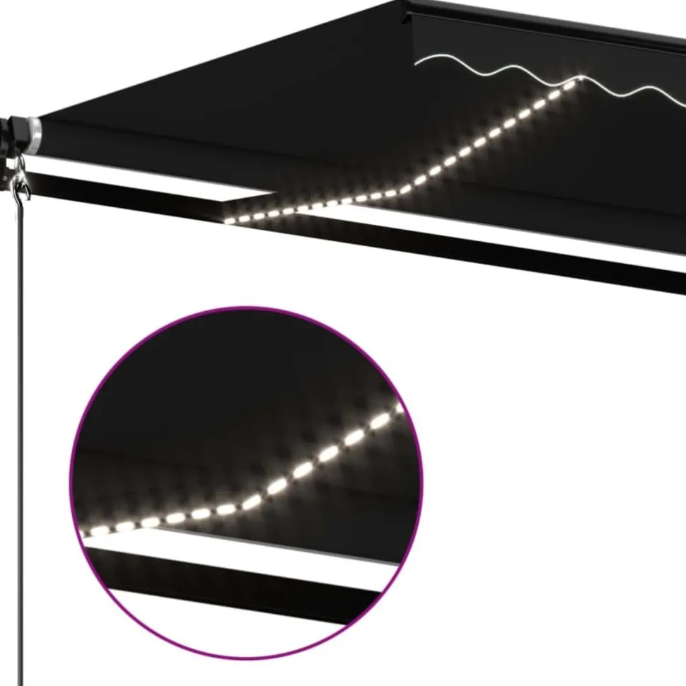 Manuaalisesti sisäänkelattava markiisi LEDillä 350x250 cm kermanvalkoinen