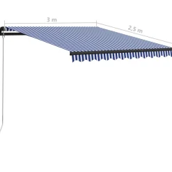 Manuaalisesti sisäänkelattava markiisi 1 300x250 cm sininen/valkoinen