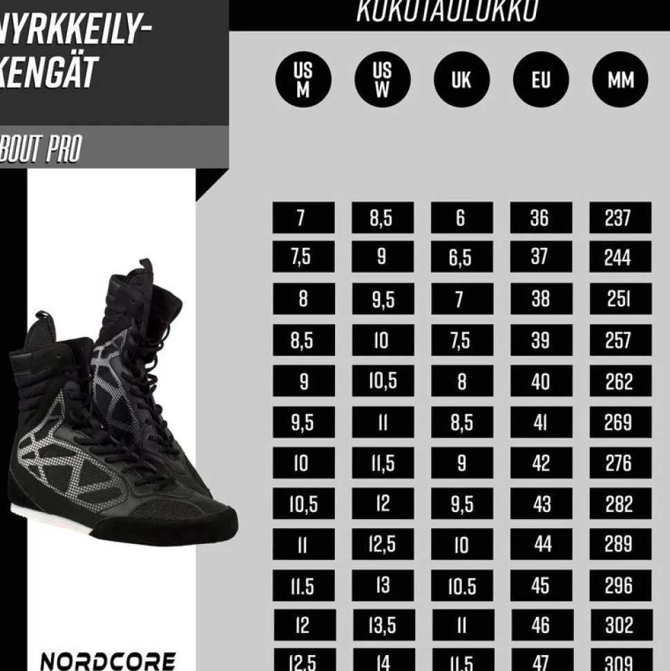 Nyrkkeilykengät Nordcore Bout Pro Core, musta, eri kokoja