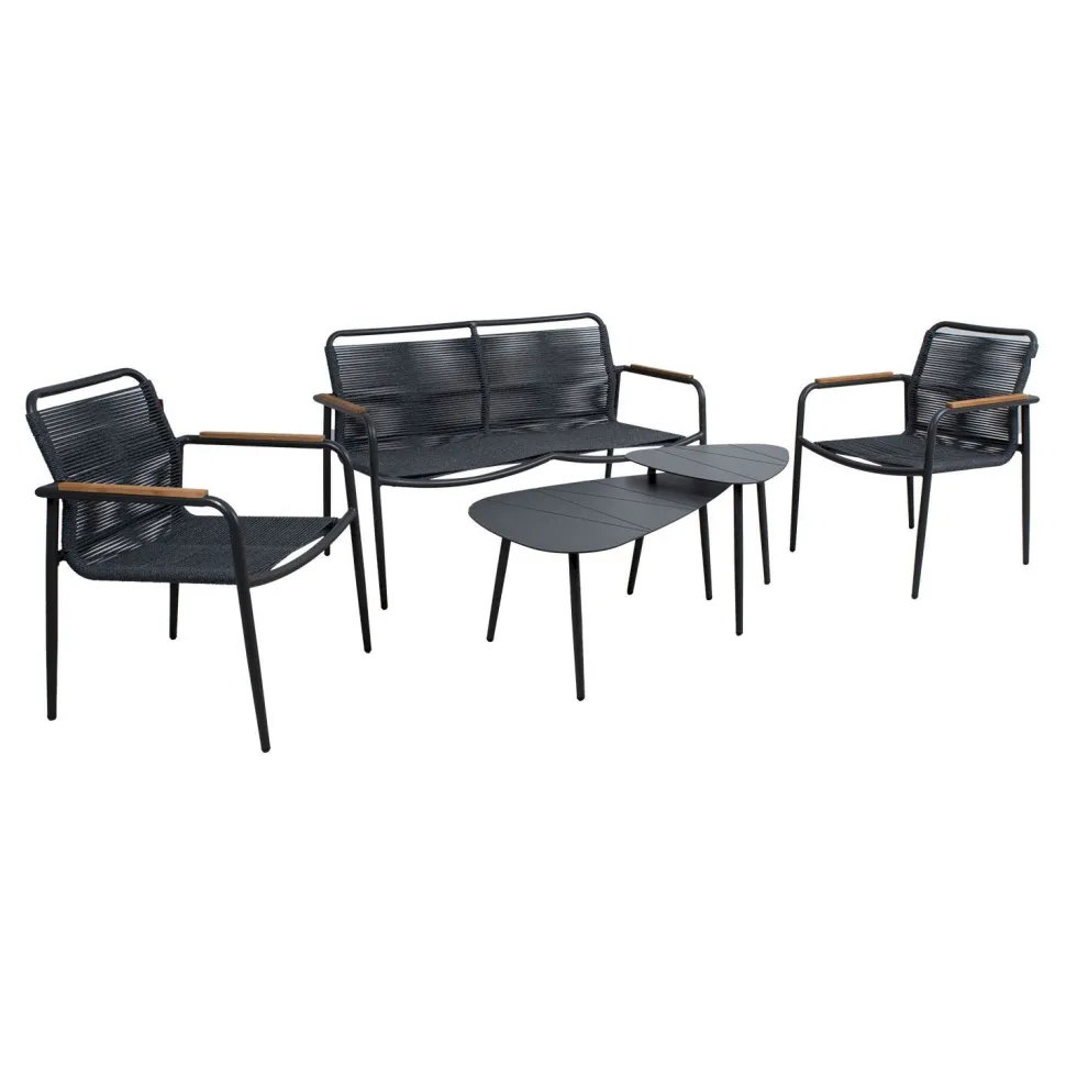 Oleskeluryhmä Home4You Nebo, penkki, 2 pöytää, ja 2 tuolia, harmaa