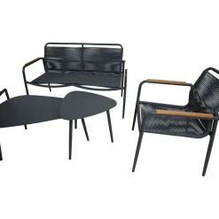 Oleskeluryhmä Home4You Nebo, penkki, 2 pöytää, ja 2 tuolia, harmaa