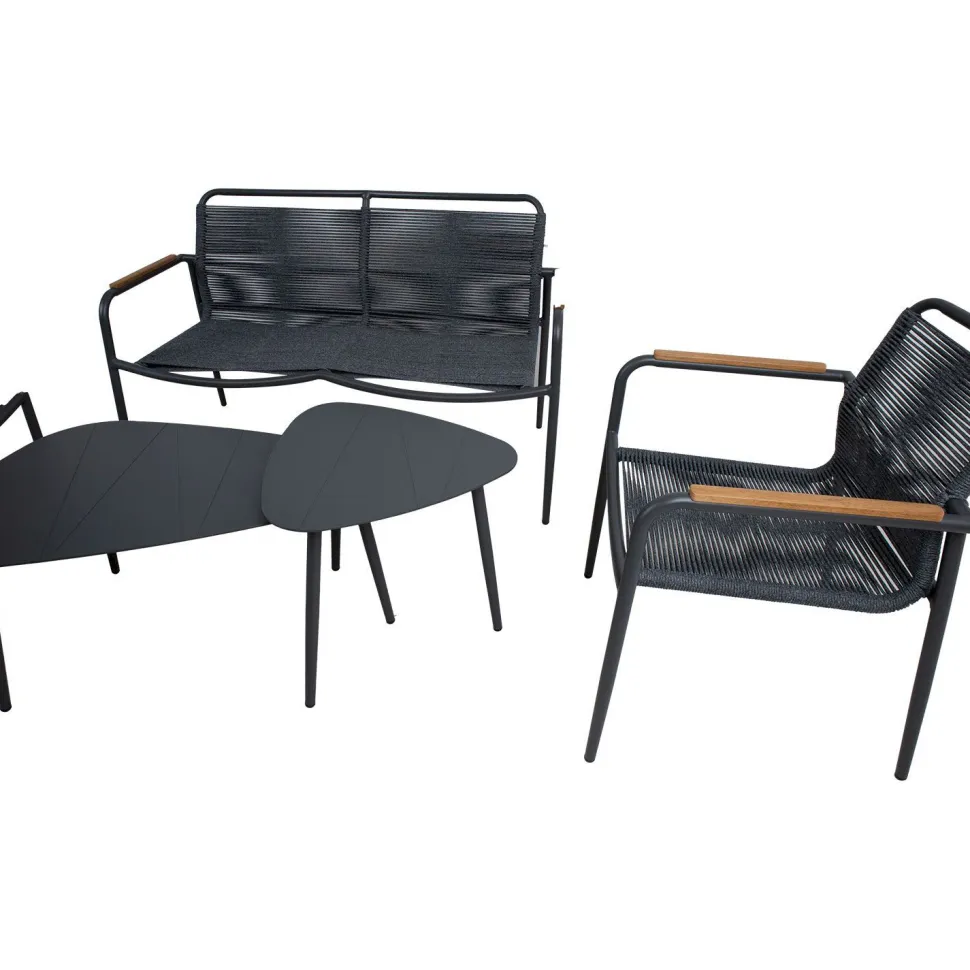 Oleskeluryhmä Home4You Nebo, penkki, 2 pöytää, ja 2 tuolia, harmaa