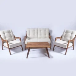 Oleskeluryhmä Linento Garden Walnut, 4-istuttava, kerma