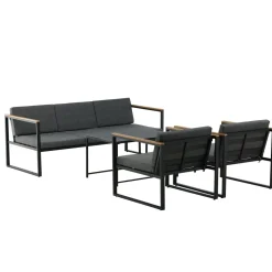 Oleskeluryhmä Venture Home Dakar, 3-istuttava sohva + 2 lepotuolia + sarjapöytä, harmaa/musta