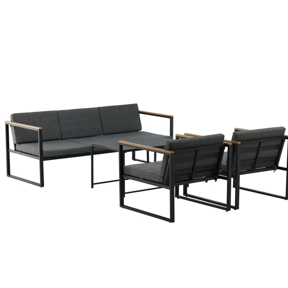 Oleskeluryhmä Venture Home Dakar, 3-istuttava sohva + 2 lepotuolia + sarjapöytä, harmaa/musta