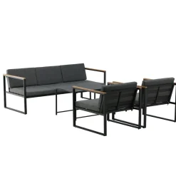 Oleskeluryhmä Venture Home Dakar, 3-istuttava sohva + 2 lepotuolia + sarjapöytä, harmaa/musta