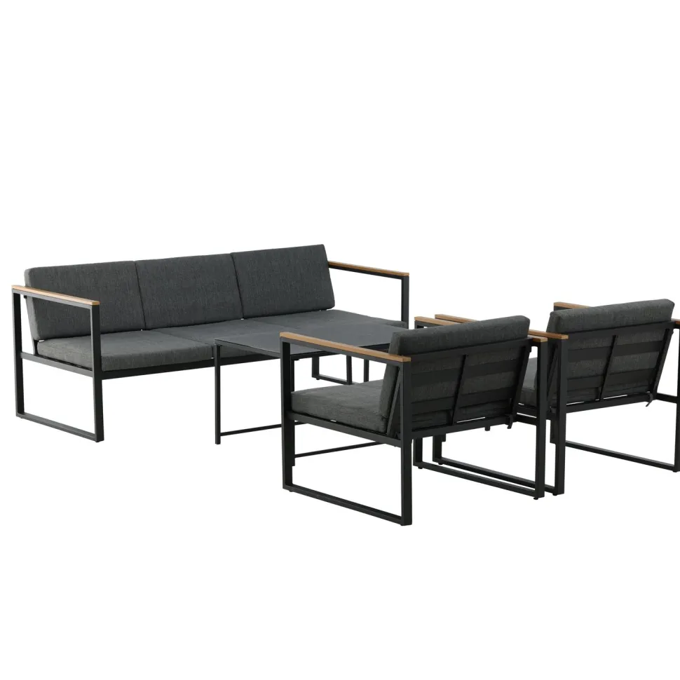 Oleskeluryhmä Venture Home Dakar, 3-istuttava sohva + 2 lepotuolia + sarjapöytä, harmaa/musta