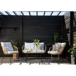 Oleskeluryhmä Venture Home Viga, 2-istuttava sohva + 2 lepotuolia + sohvapöytä, valkoinen/ruskea