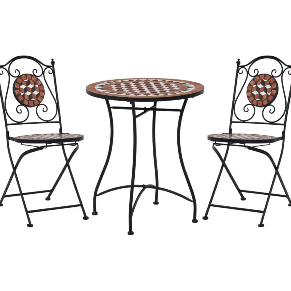 3-osainen mosaiikkibistrosarja 87x60x60 cm keraamiset laatat terrakotta