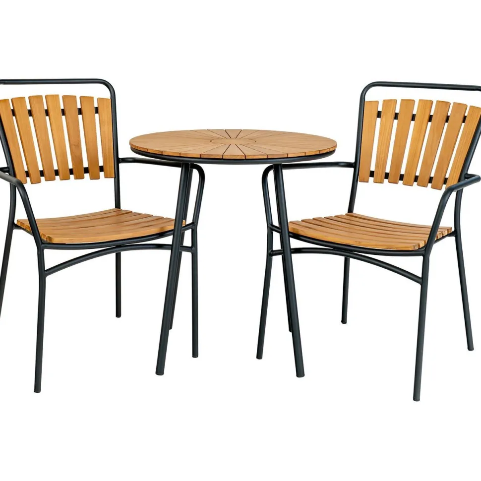 Parvekepöytä House Nordic Cleveland, ø70cm, tiikki, ruskea/musta
