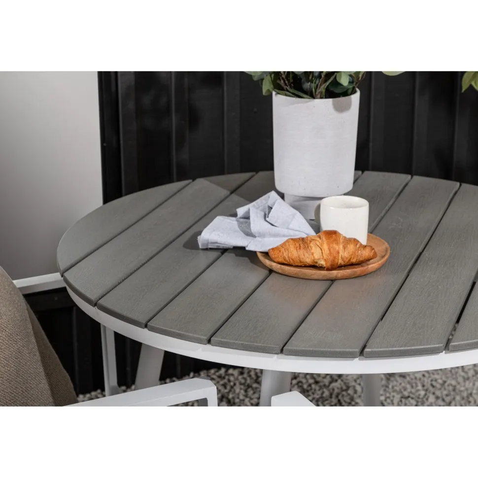 Parvekeryhmä Venture Home, ø90cm, harmaa/valkoinen Break-pöytä + 2 harmaa-valkoista Copacabana-tuolia