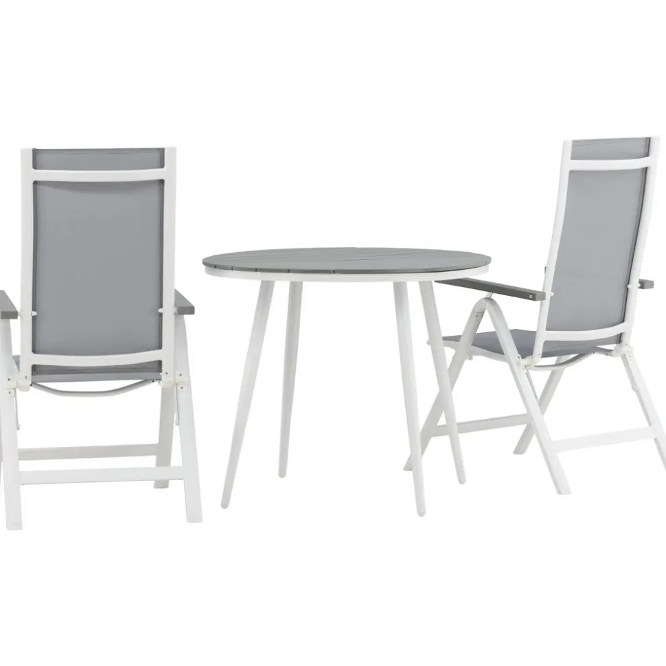 Parvekeryhmä Venture Home, ø90cm, harmaa/valkoinen Break-pöytä + 2 harmaata Albany-säätötuolia