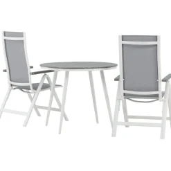 Parvekeryhmä Venture Home, ø90cm, harmaa/valkoinen Break-pöytä + 2 harmaata Albany-säätötuolia