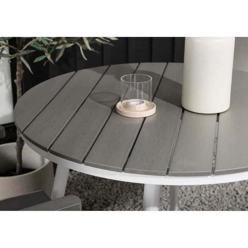 Parvekeryhmä Venture Home, ø90cm, harmaa/valkoinen Break-pöytä + 2 harmaata Albany-säätötuolia