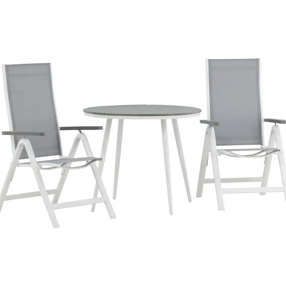 Parvekeryhmä Venture Home, ø90cm, harmaa/valkoinen Break-pöytä + 2 harmaata Albany-säätötuolia