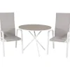 Parvekeryhmä Venture Home, ø90cm harmaa-valkoinen Parma-pöytä + 2 harmaa-valkoista, pinottavaa Copacabana-tuolia