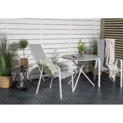 Parvekeryhmä Venture Home, ø90cm harmaa-valkoinen Parma-pöytä + 2 harmaa-valkoista, pinottavaa Copacabana-tuolia