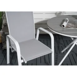 Parvekeryhmä Venture Home, ø90cm harmaa-valkoinen Parma-pöytä + 2 harmaa-valkoista, pinottavaa Copacabana-tuolia