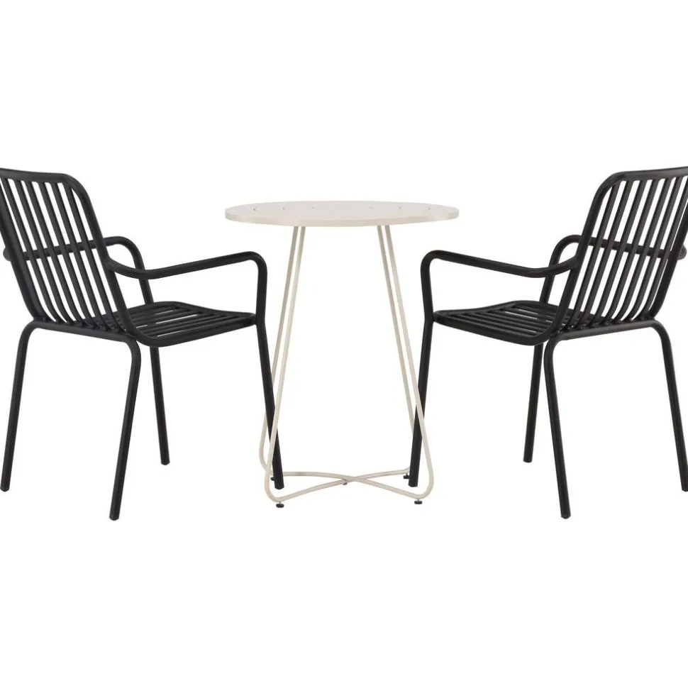Parvekeryhmä Venture Home, ø60cm beige Bacong-pöytä + 2 mustaa Peking-tuolia