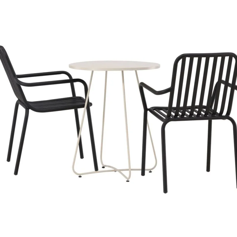 Parvekeryhmä Venture Home, ø60cm beige Bacong-pöytä + 2 mustaa Peking-tuolia