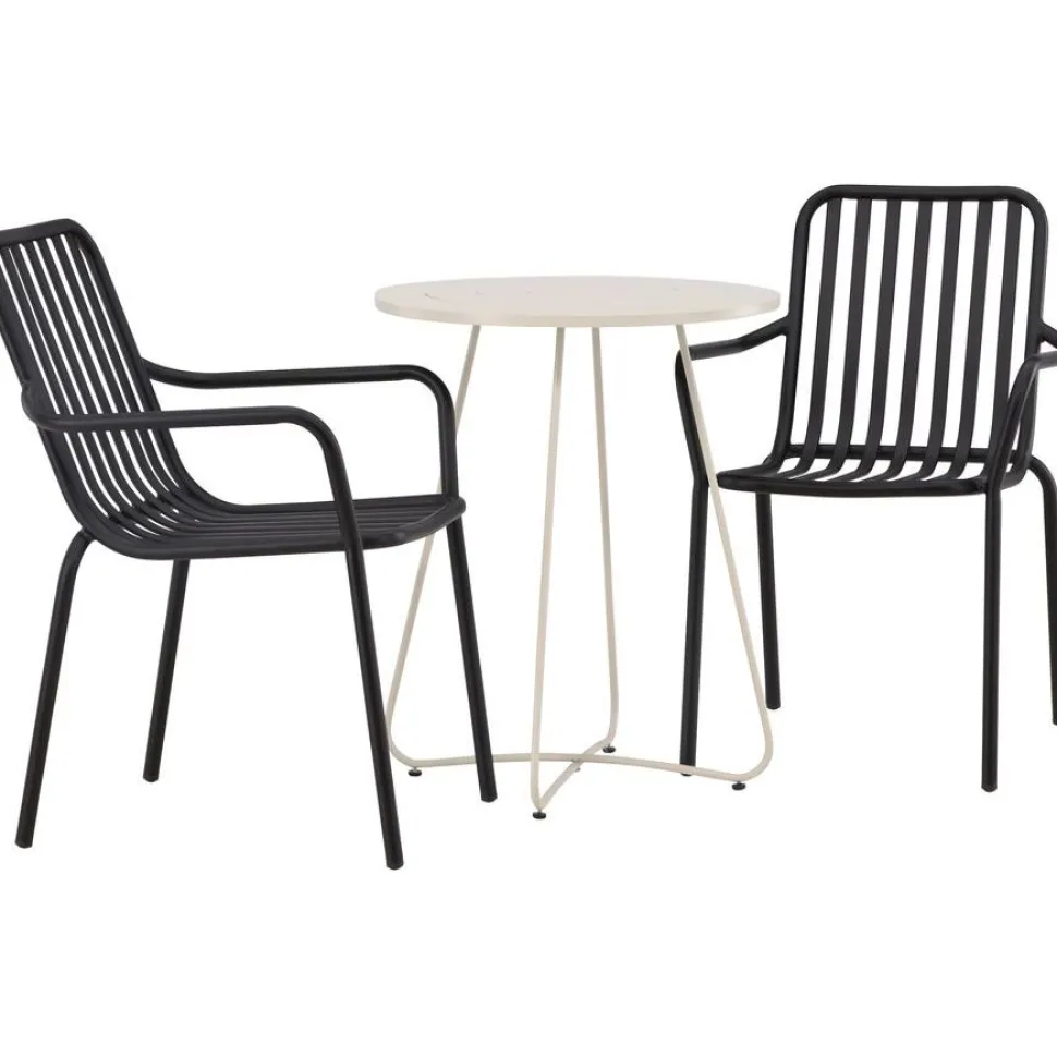 Parvekeryhmä Venture Home, ø60cm beige Bacong-pöytä + 2 mustaa Peking-tuolia