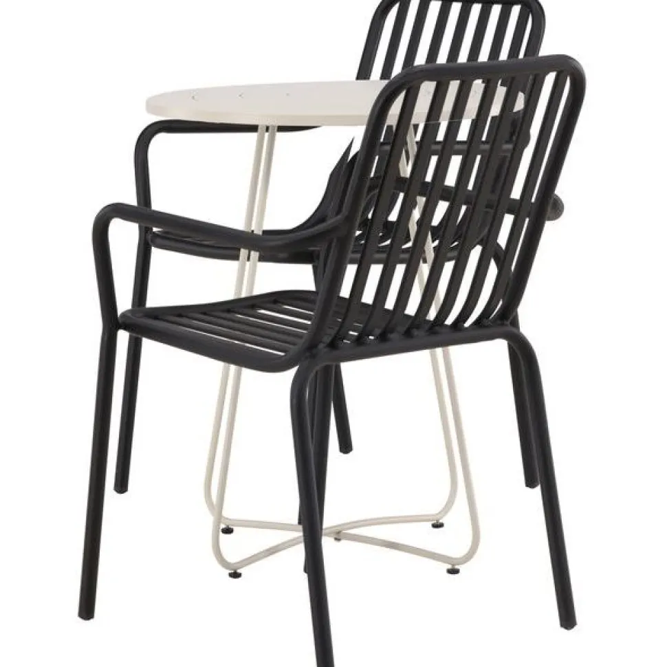 Parvekeryhmä Venture Home, ø60cm beige Bacong-pöytä + 2 mustaa Peking-tuolia