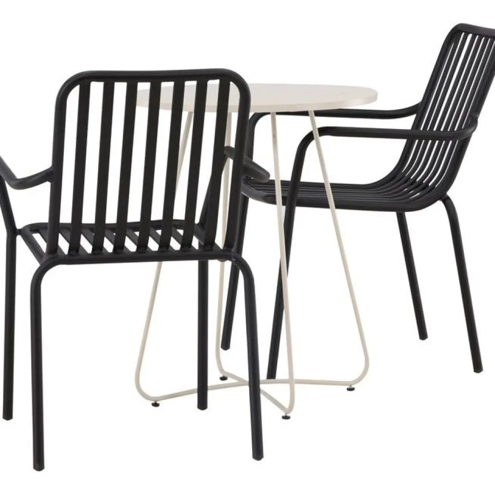 Parvekeryhmä Venture Home, ø60cm beige Bacong-pöytä + 2 mustaa Peking-tuolia