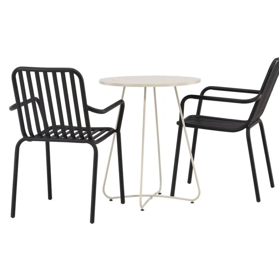 Parvekeryhmä Venture Home, ø60cm beige Bacong-pöytä + 2 mustaa Peking-tuolia