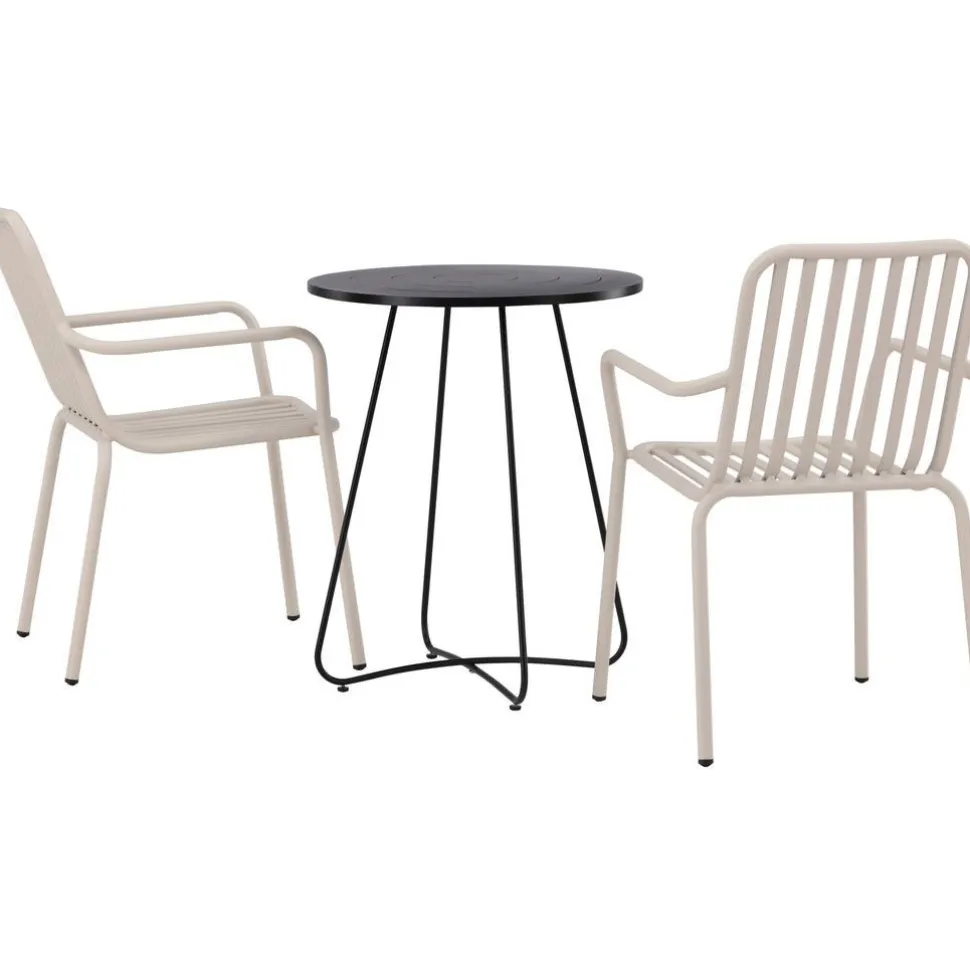 Parvekeryhmä Venture Home, ø60cm beige Bacong-pöytä + 2 mustaa Peking-tuolia
